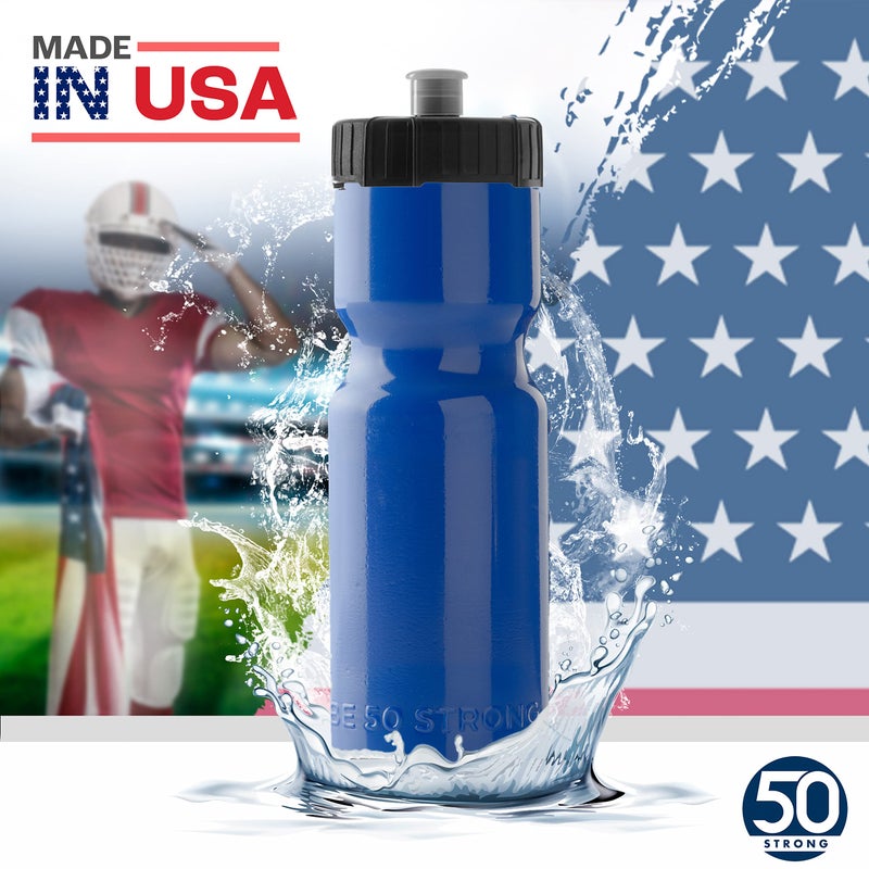 50 Strong Sports Water Bottles 2-Pack â€“ Reusable 22 oz BPA-Free Plastic Bottles with Pull Top Cap â€“ Made in USA â€“ Top Rack Dishwasher Safe â€“ Fits Most Bike Cages Brand - Blue - Image 5